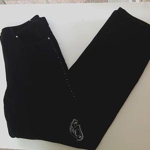 Gattinoni Softwear Italian NEW black stretch corduroy pants with bling…